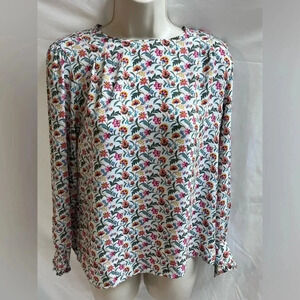 Loft Women’s size petite S long sleeve white floral Blouse